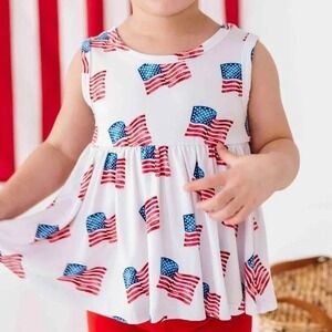 NWT Bums & Roses Red White & Cute Sleeveless Peplum Top Natural Bamboo 2T